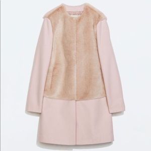 Zara fur and wool coat! Blush pink, size s